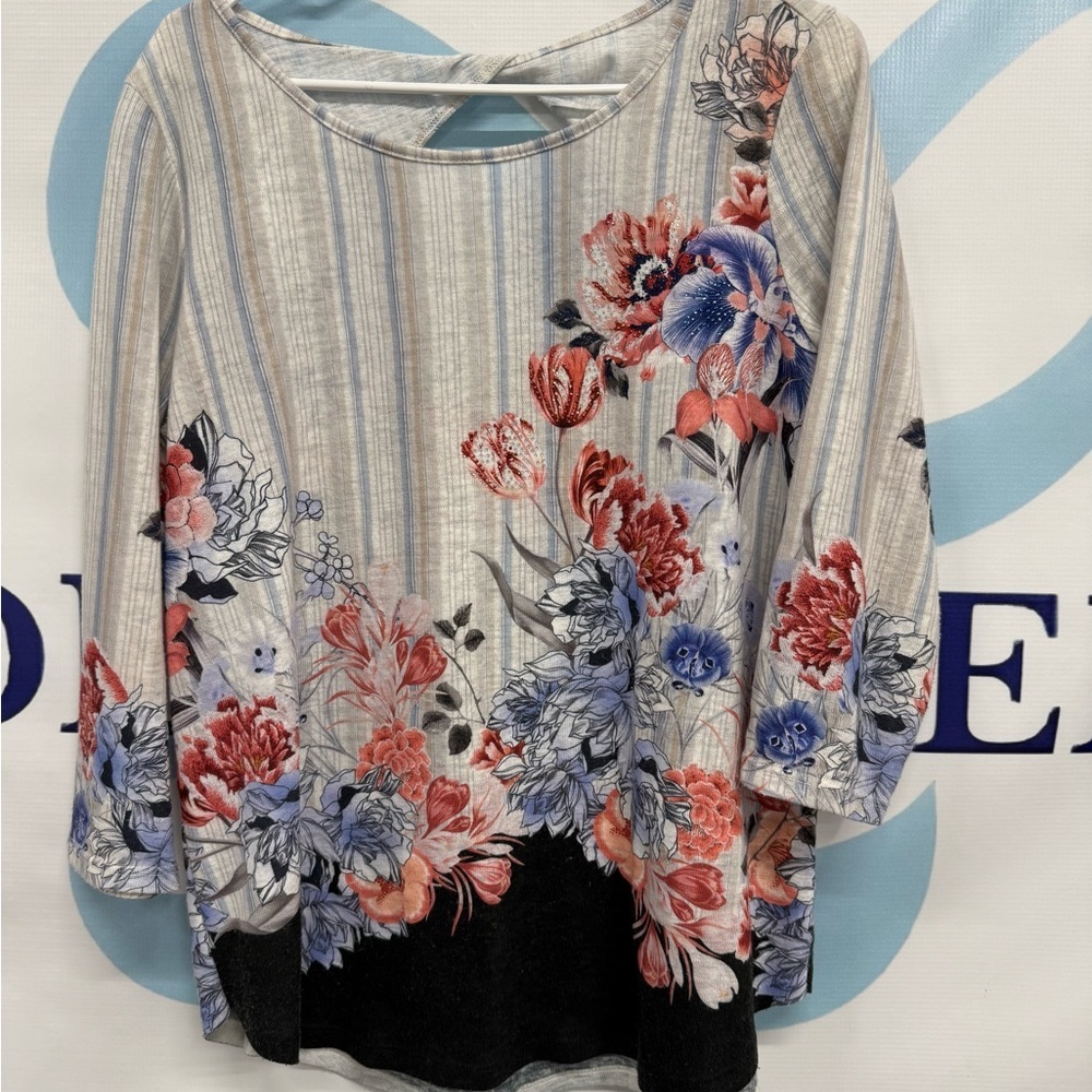 Westport Multicolor Floral Stripe Blouse - Picture 1 of 4